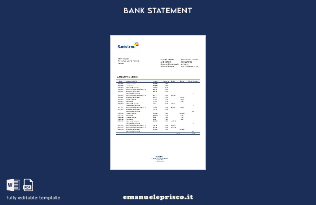 modello word di estratto conto bancario Panama Banistmo in stile verificato